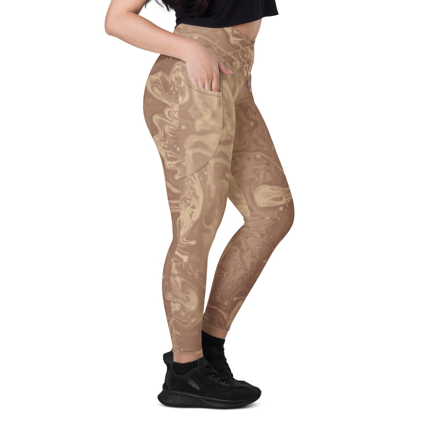 Liquid Beige Women's Recycled Crossover Leggings With Pockets - FLAKOUT