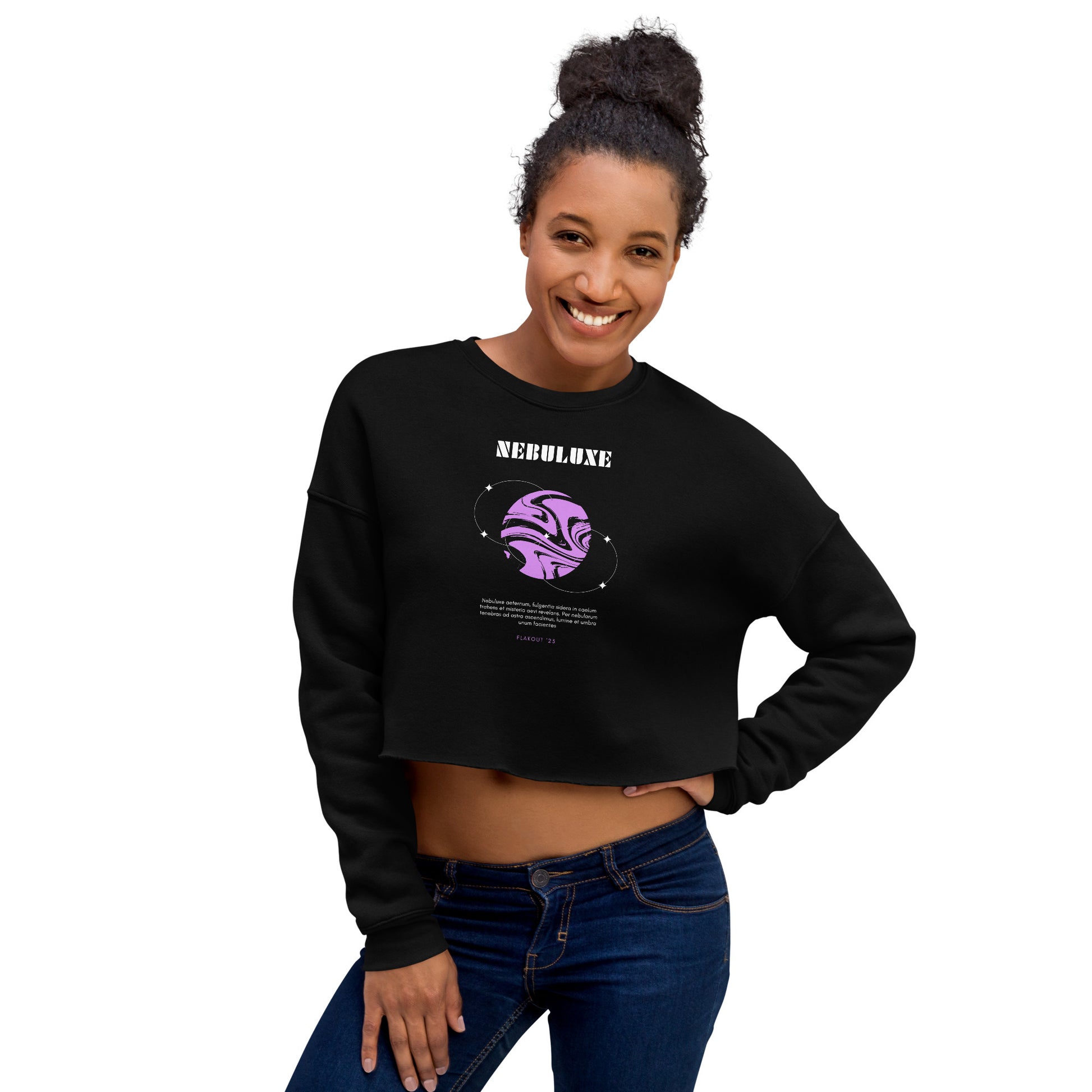 Nebuluxe Brilliance Women's Crop Sweatshirt - Black - FLAKOUT