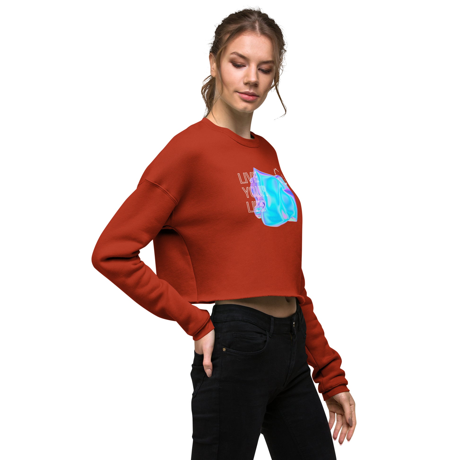 Vivid Existence Live Your Life Women's Crop Sweatshirt - Brick - FLAKOUT