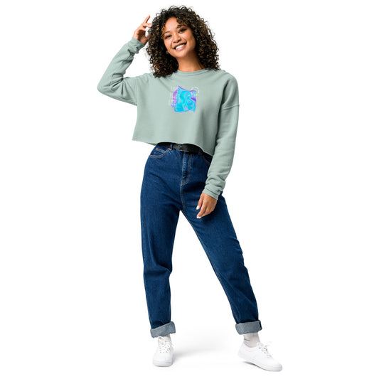 Vivid Existence Live Your Life Women's Crop Sweatshirt - Dusty Blue - FLAKOUT