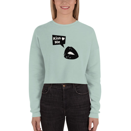 Sweet Talker Kiss Me Women's Crop Sweatshirt - Dusty Blue - FLAKOUT