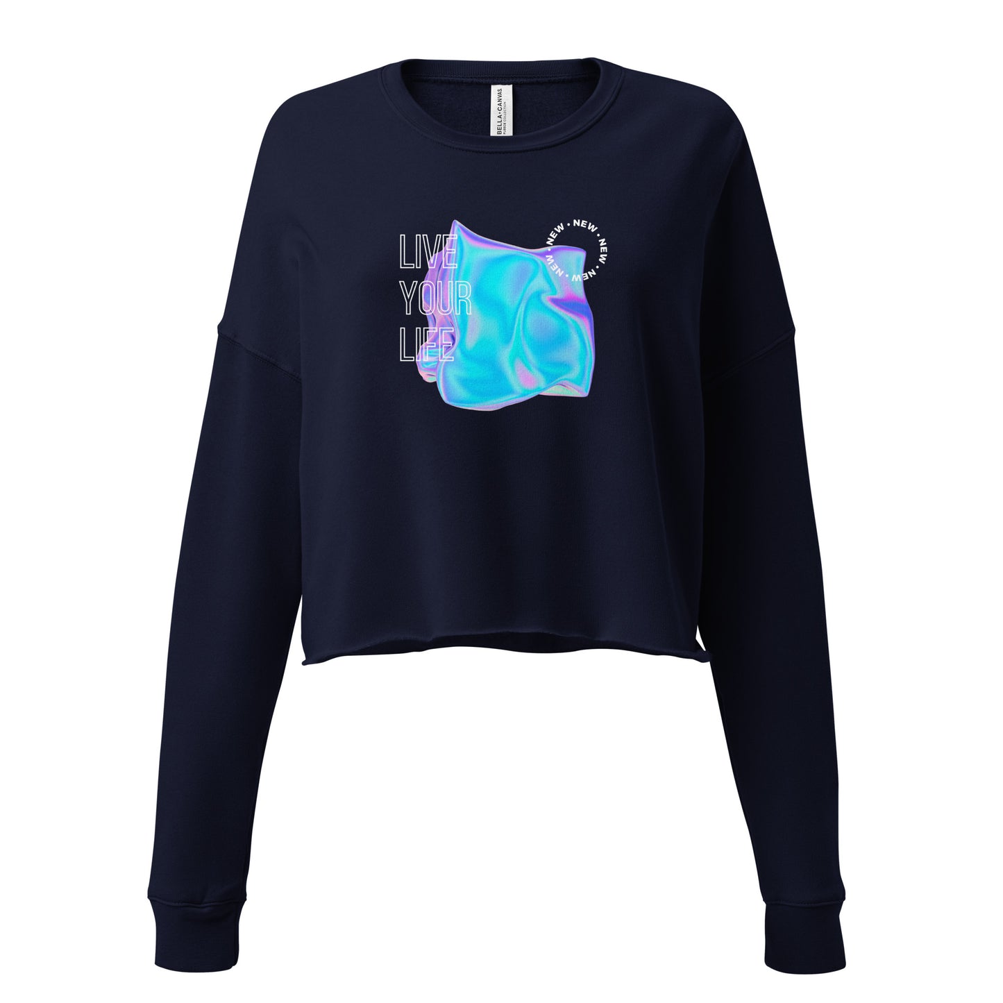 Vivid Existence Live Your Life Women's Crop Sweatshirt - Navy - FLAKOUT